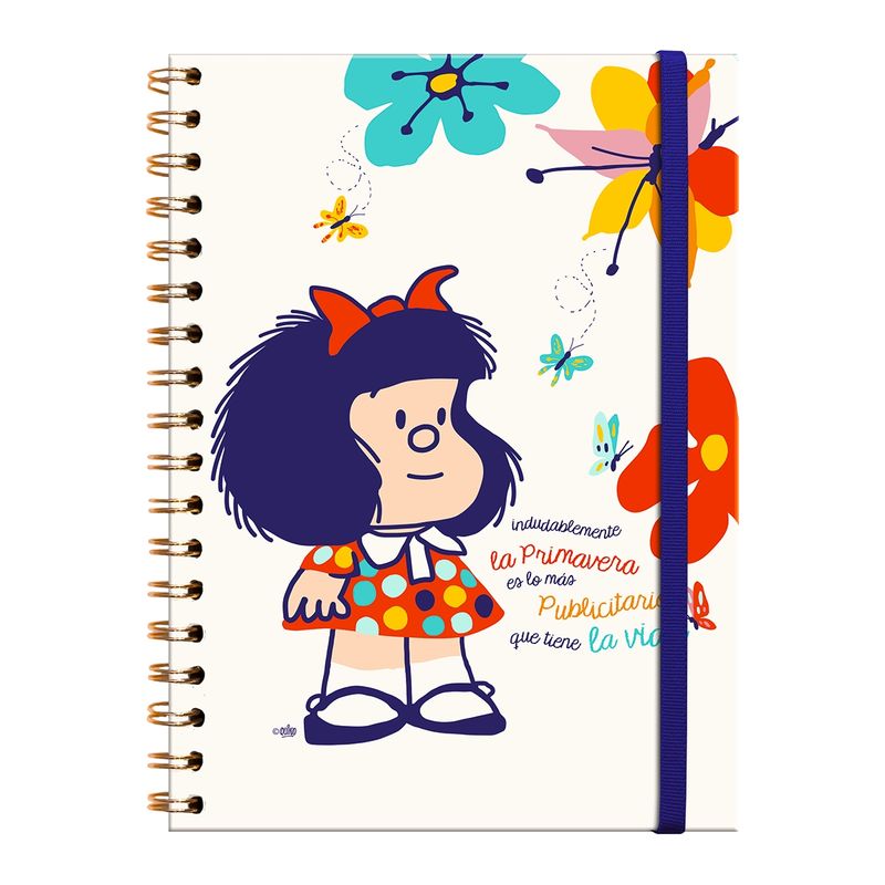 GENERICO - Libreta Tapa Dura con Espiral XL  Mafalda entre Flores