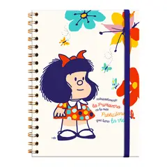 GENERICO - Libreta Tapa Dura con Espiral XL Mafalda entre Flores