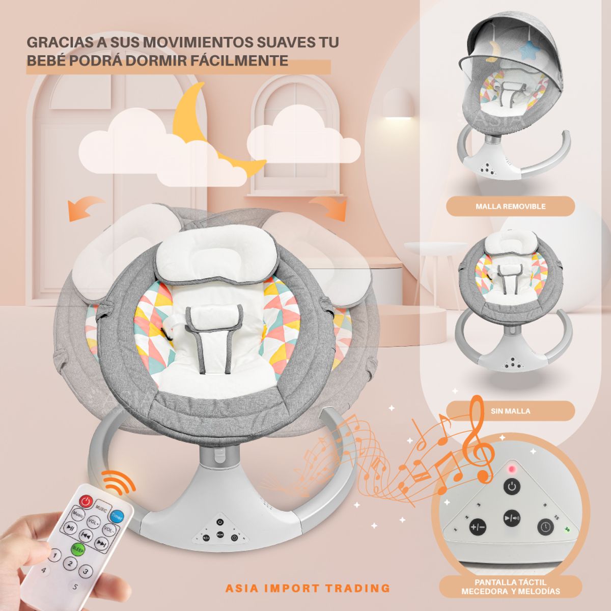 KIDSTAR - Silla Mecedora Automática color Gris