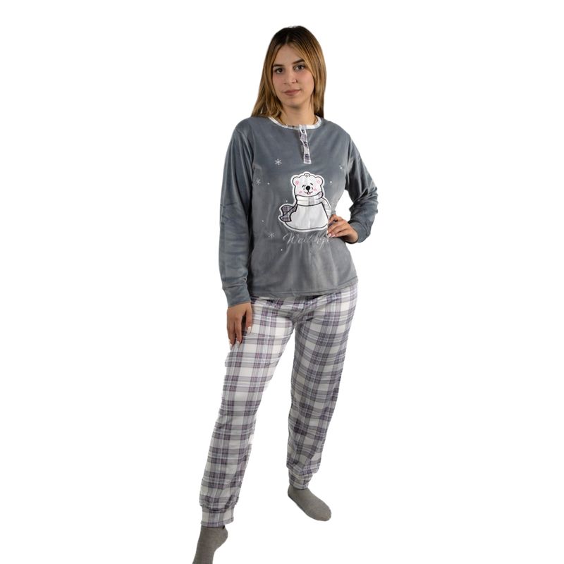 MEDIA LUNA - Pijama Mujer Plush Diseño Oso Polar Escosés