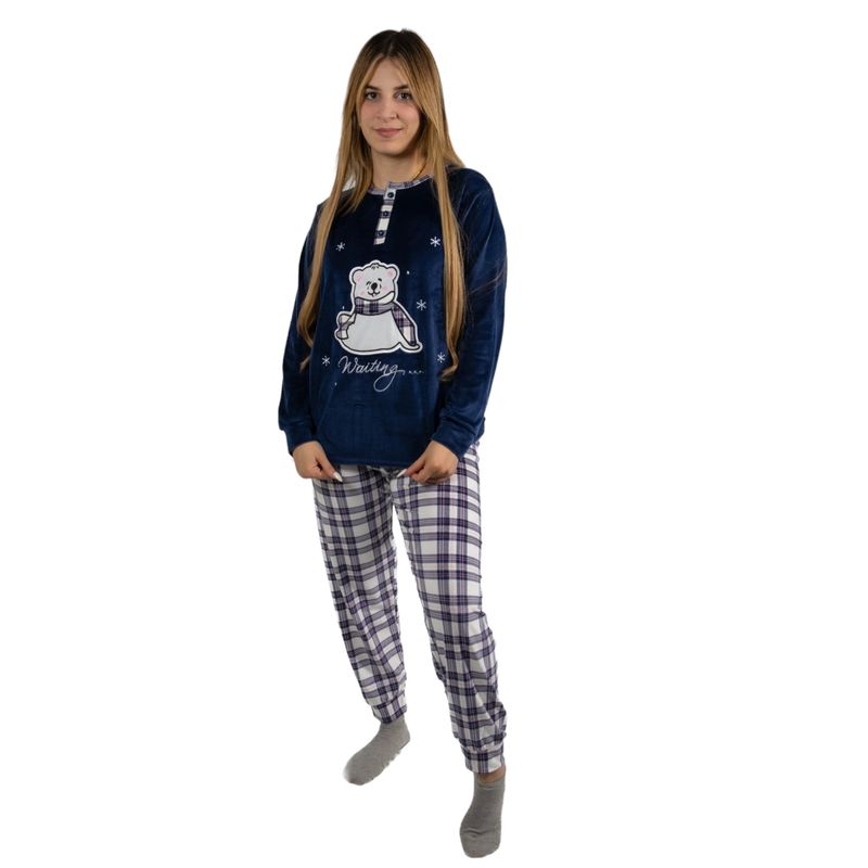 MEDIA LUNA - Pijama Mujer Plush Diseño Oso Polar Escosés