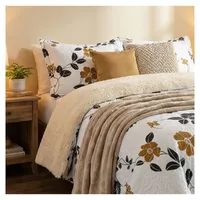 Cubrecama Sherpa 1.5 Plazas - Blanco Hojas Doradas M925