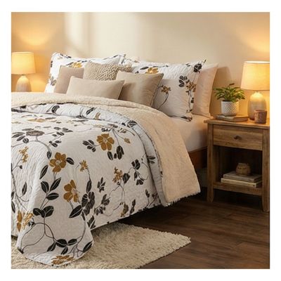 Imagen 2 del producto Cubrecama Sherpa 1.5 Plazas - Blanco Hojas Doradas M925