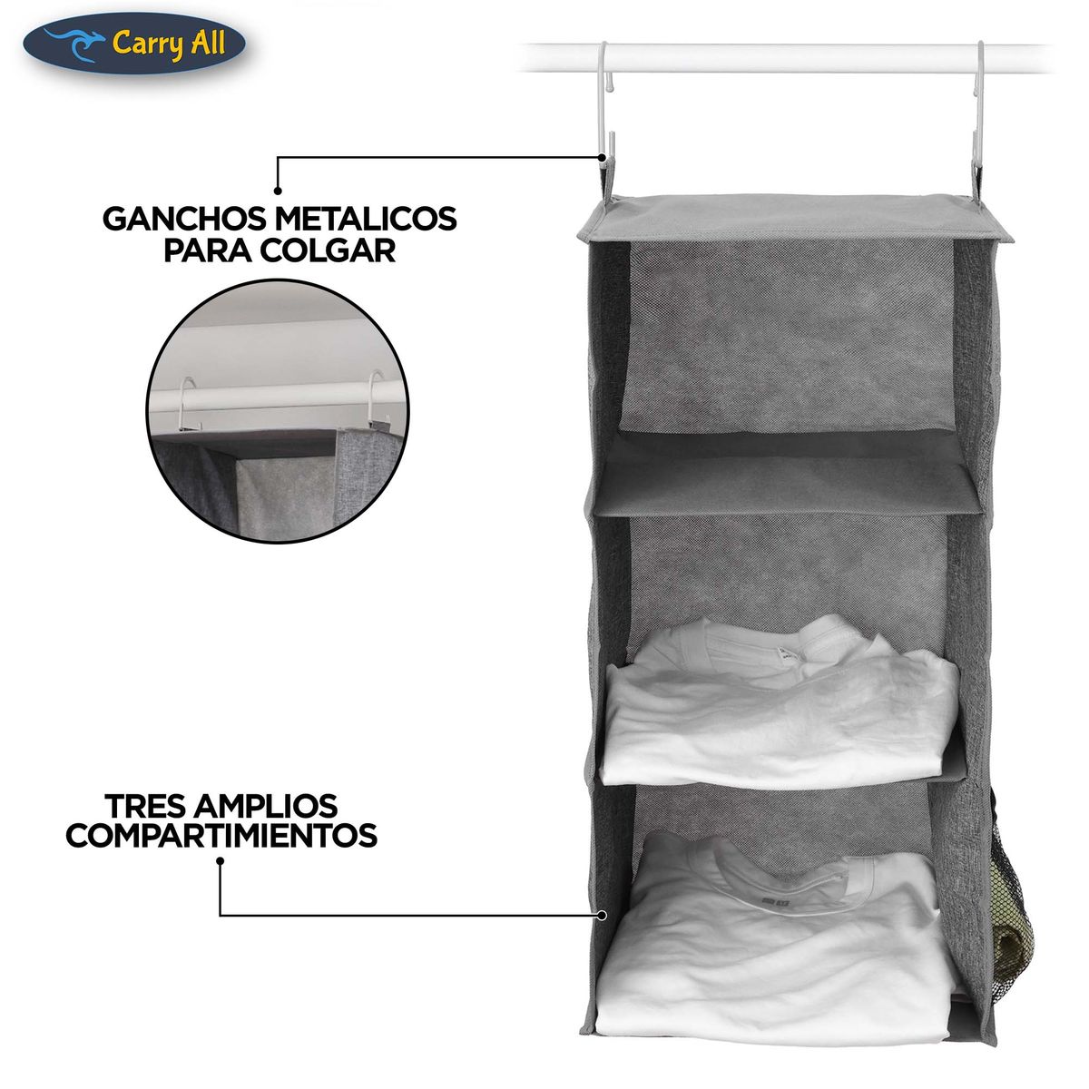 CARRY ALL - Pack 2 Organizadores De Ropa 3 Compartimentos Colgante Closet