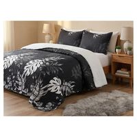 Cubrecama Quilt Sherpa King - Negro Hojas M917