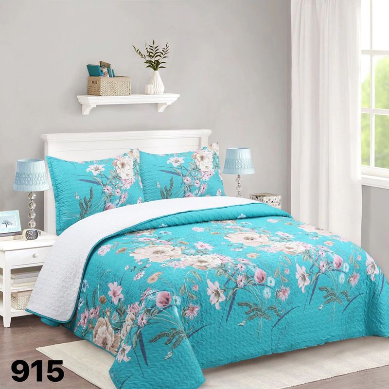 GENERICO - Cubrecama Quilt Sherpa King - Turquesa Flores M915