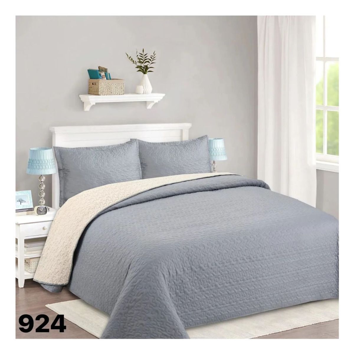 GENERICO - Cubrecama Quilt Sherpa King - Gris M924