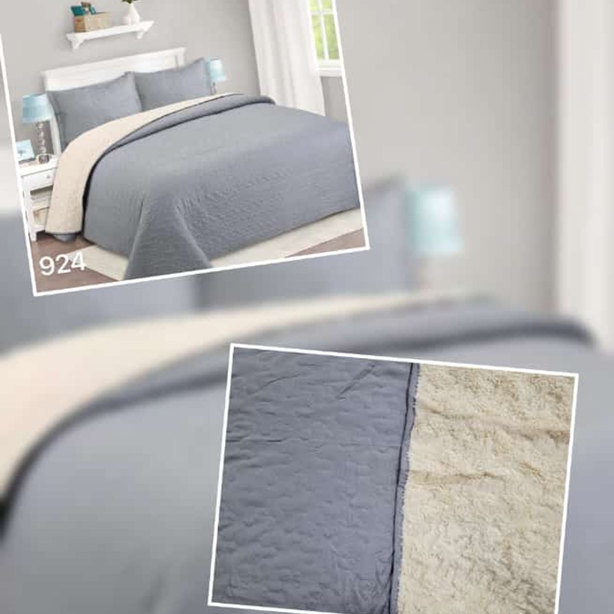 GENERICO - Cubrecama Quilt Sherpa King - Gris M924