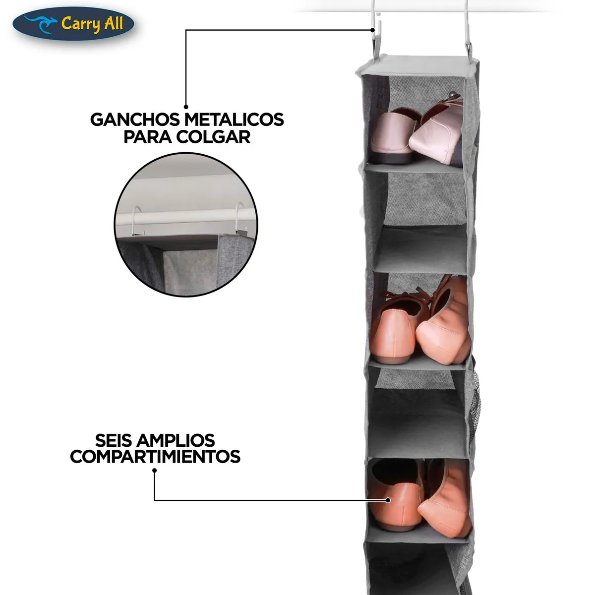 CARRY ALL - Pack 2 Organizadores De Ropa Zapatos 6 Compartimentos Colgante Closet