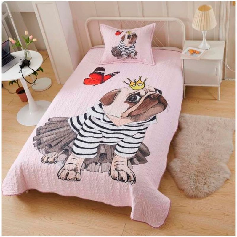 GENERICO - Cubrecama Quilt Pug estampado 15p