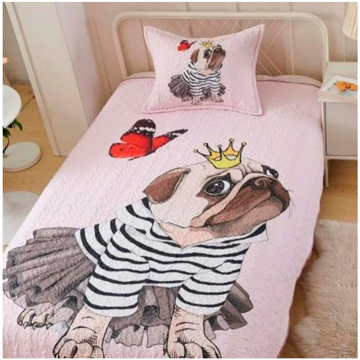 GENERICO - Cubrecama Quilt Pug estampado 15p.