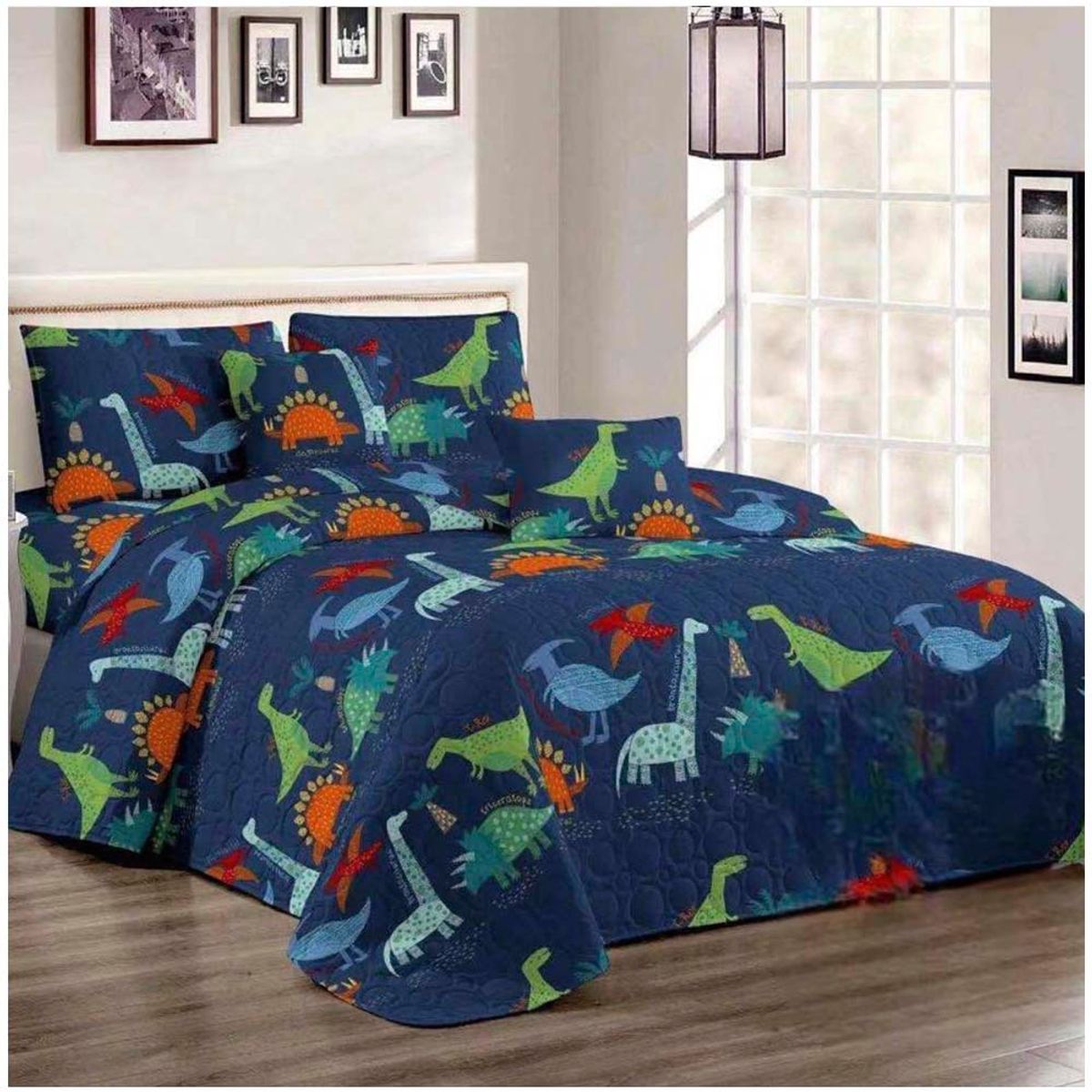 GENERICO - Cubrecama Quilt Dinosaurio estampado 15p.