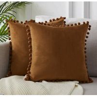Fundas de cojín con pompones 45 x 45 cm -Cafe,pack dos