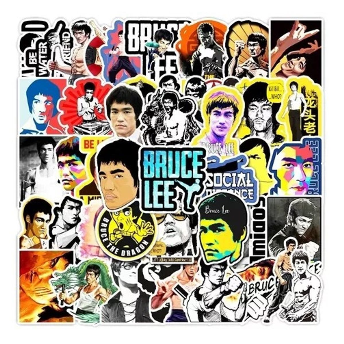 GARSIL - 50 Stickers De Bruce Lee - Etiquetas Autoadhesivas