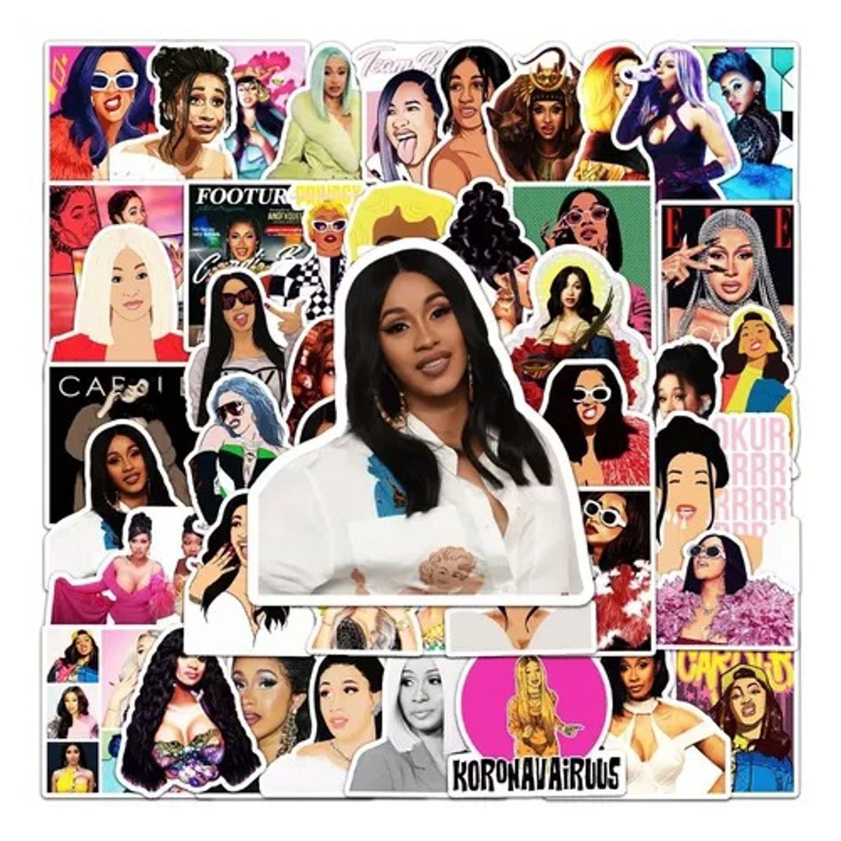 GARSIL - 50 Stickers De Cardi B - Etiquetas Autoadhesivas