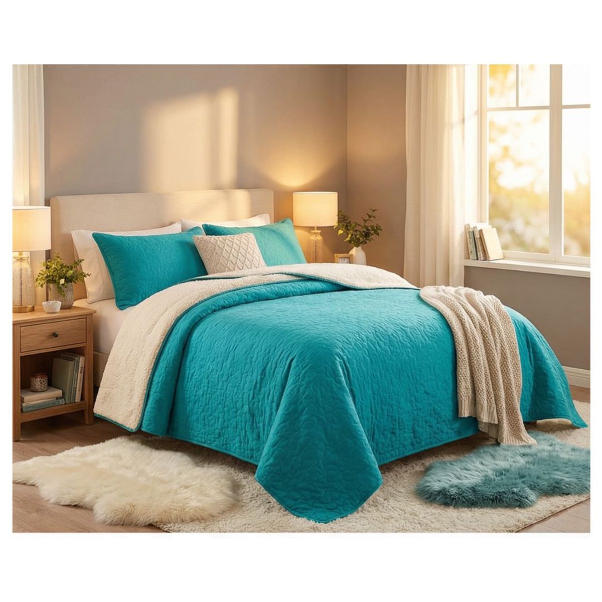 GENERICO - Cubrecama Sherpa King - Turquesa M919