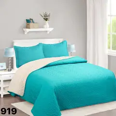 GENERICO - Cubrecama Quilt Sherpa King - Turquesa M919