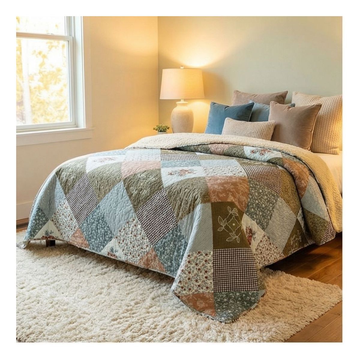 GENERICO - Cubrecama Sherpa King - Rombo Multidiseño M936