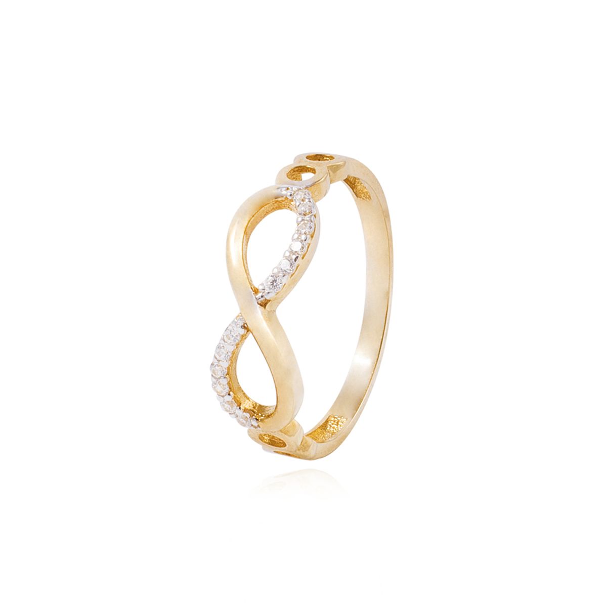 JB JOYAS BARON - Anillo de Oro Amarillo 18kt Infinito Circonitas y Liso