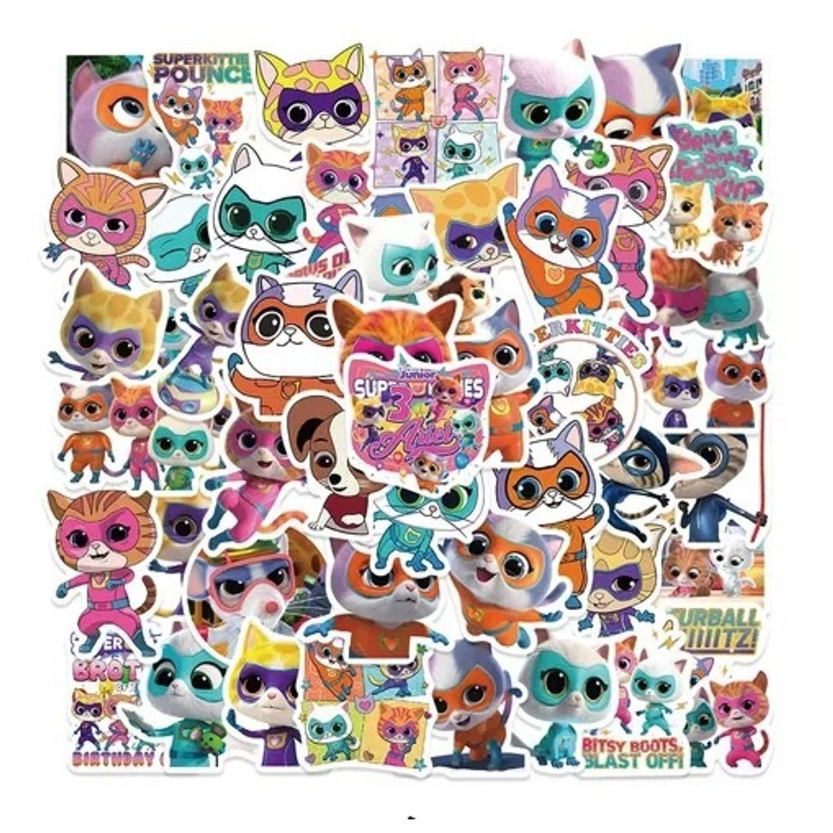GARSIL - 50 Stickers De Supergatitos - Etiquetas Autoadhesivas