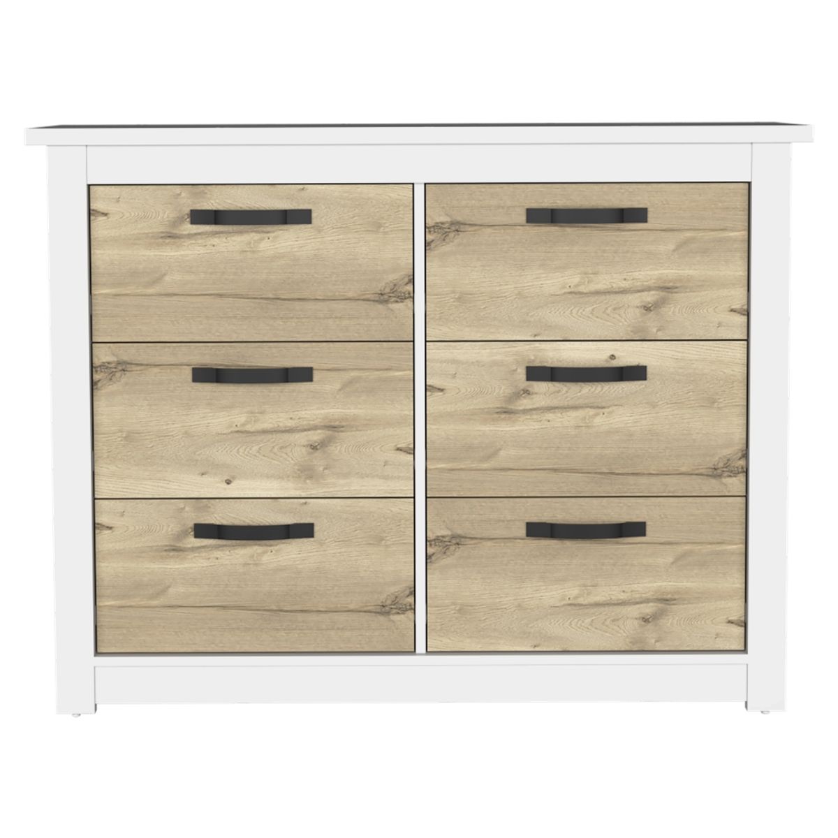 FMFURNITURE - Comoda 6 Cajones - Blanco y Café Claro 91.6x120x40.7 cm…