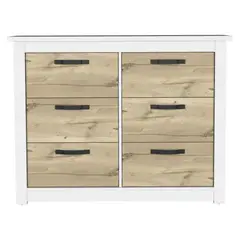 FMFURNITURE - Comoda 6 Cajones - Blanco y Café Claro 91.6x120x40.7 cm