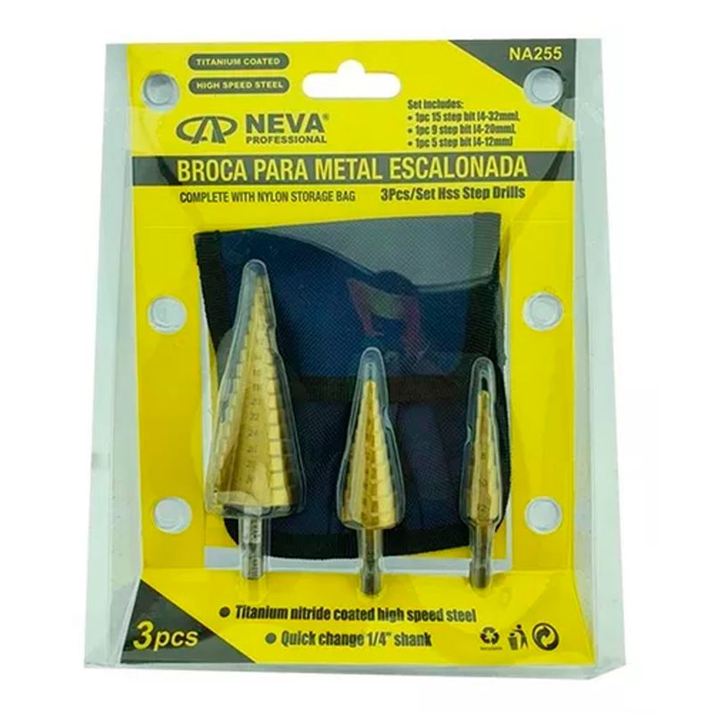 GENERICO - Juego Set De 3 Broca Escalonada 4-32 4-20 4-12 Mm Neva