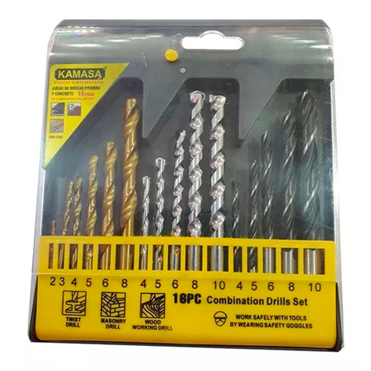 KAMASA - Juego De Brocas Para Madera Cemento Metal 16 Piezas Kamasa