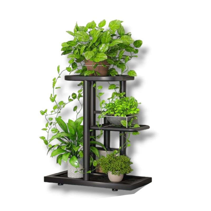 MALCREADO34401 - Soporte Para 4 Macetas Estante Jardinera Huerto Plantas Negro