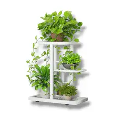 GENERICO - Soporte Para 4 Macetas Estante Jardinera Huerto Plantas Blanco