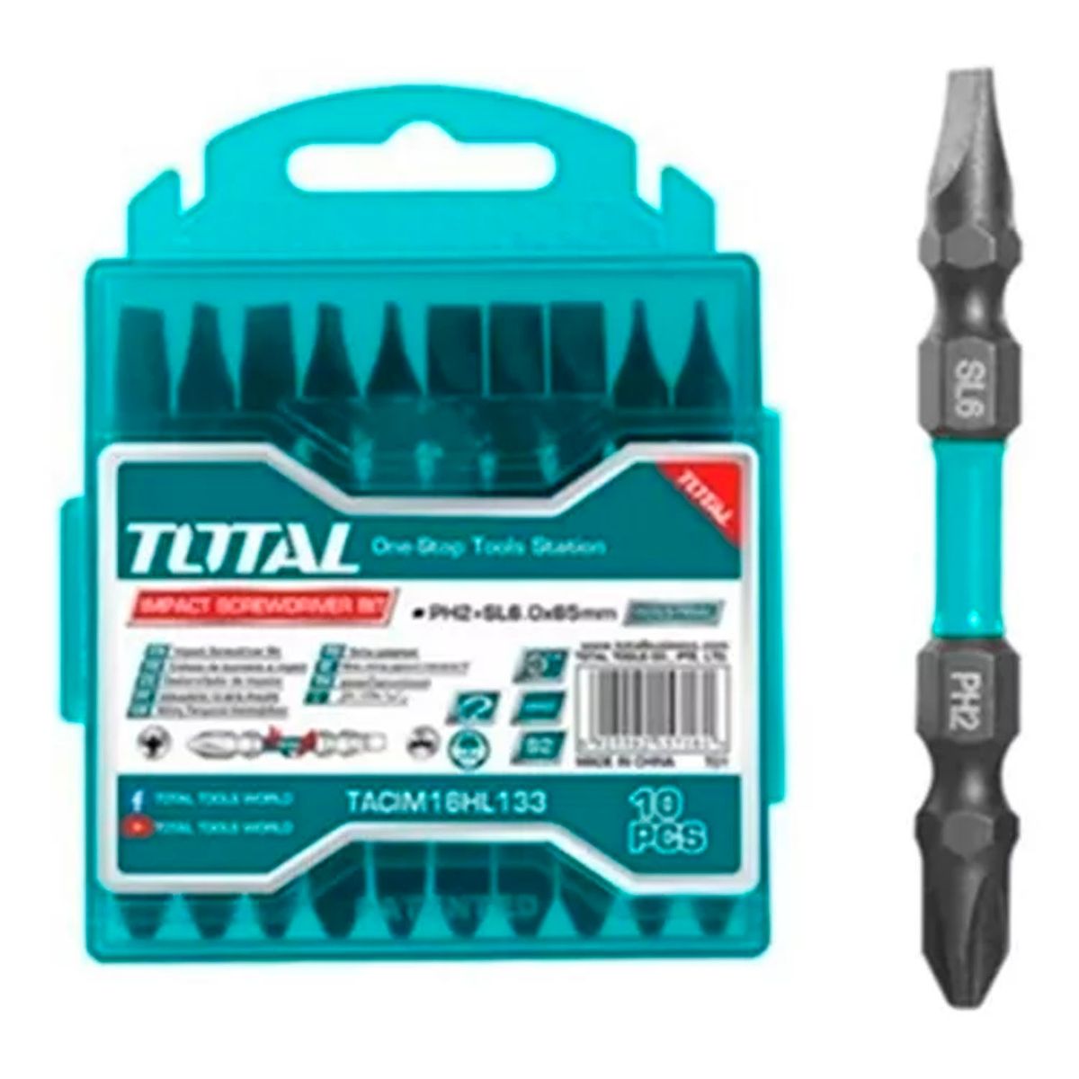 TOTAL TOOLS - Set Puntas Phillips Doble Ph2 Sl6 Impacto 10 Piezas Total