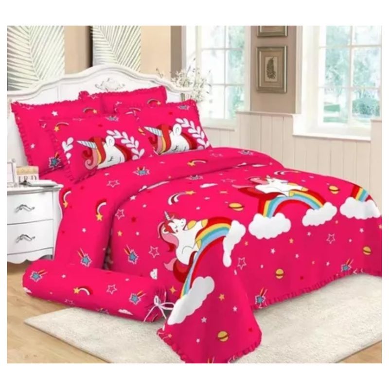 GENERICO - CUBRECAMA DELGADO DE VERANO 1.5 PLAZA DISEÑO FUCSIA UNICORNIO meipulis