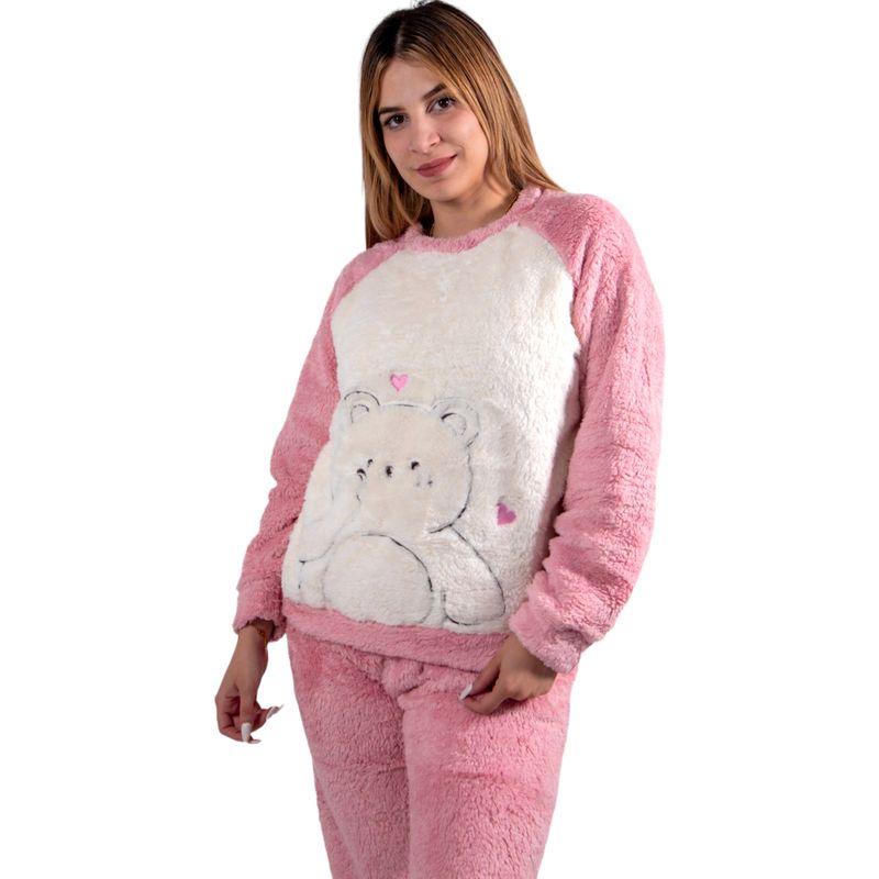 MEDIA LUNA - Pijama Mujer Polar Sherpa Diseño Oso Coqueto