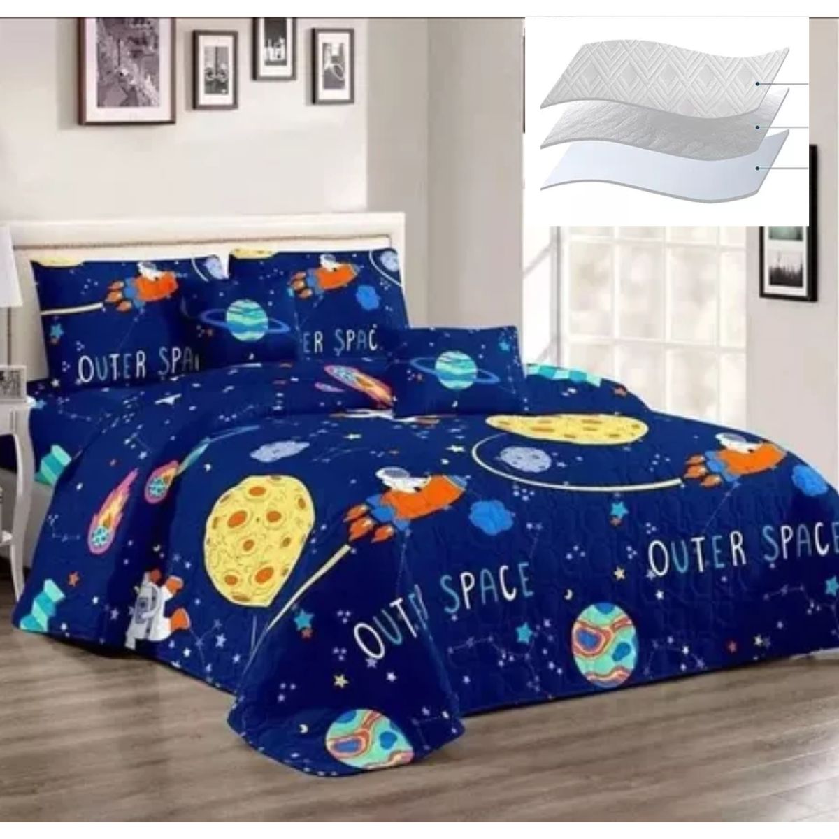 GENERICO - CUBRECAMA DELGADO DE VERANO 1.5 PLAZA CON DISEÑO azul espacial meipulis