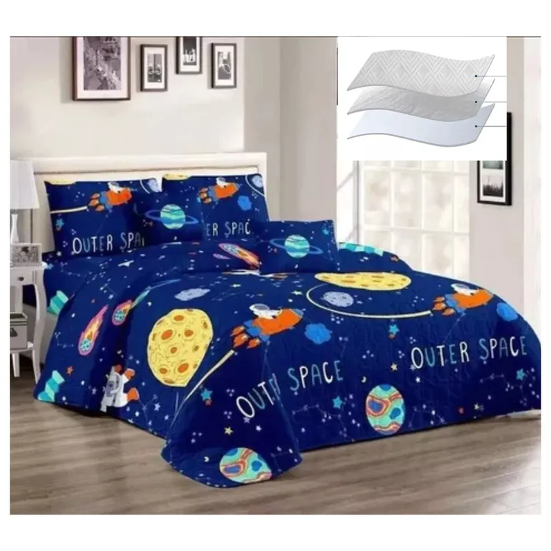 GENERICO - CUBRECAMA DELGADO DE VERANO 1.5 PLAZA CON DISEÑO azul espacial meipulis