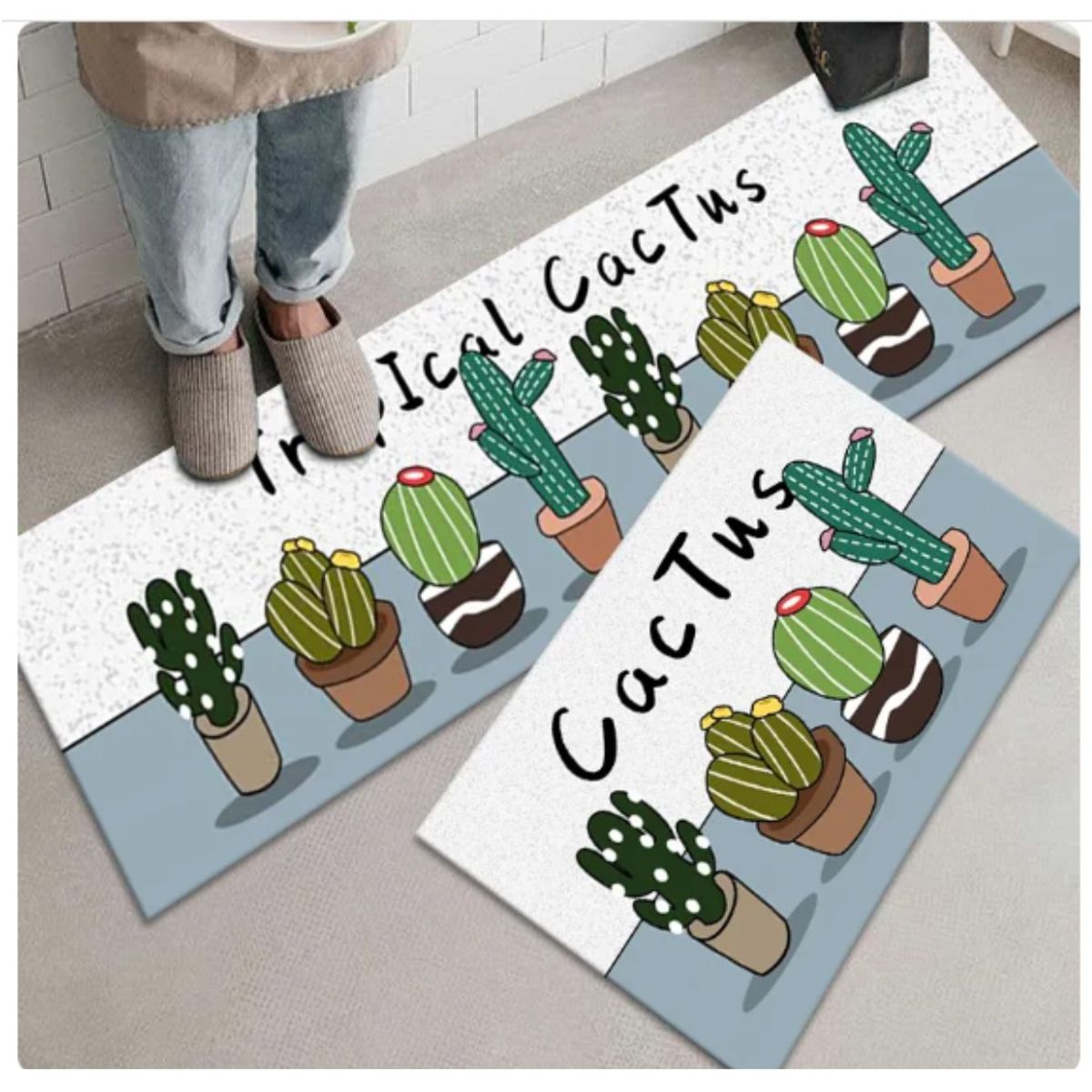 GENERICO - Set Alfombras Cocina o Decoración Antideslizantes Modelo Cactus