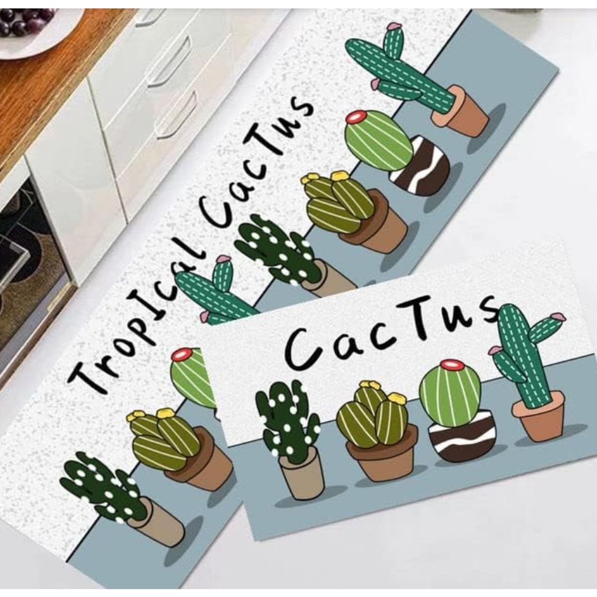 GENERICO - Set Alfombras Cocina o Decoración Antideslizantes Modelo Cactus