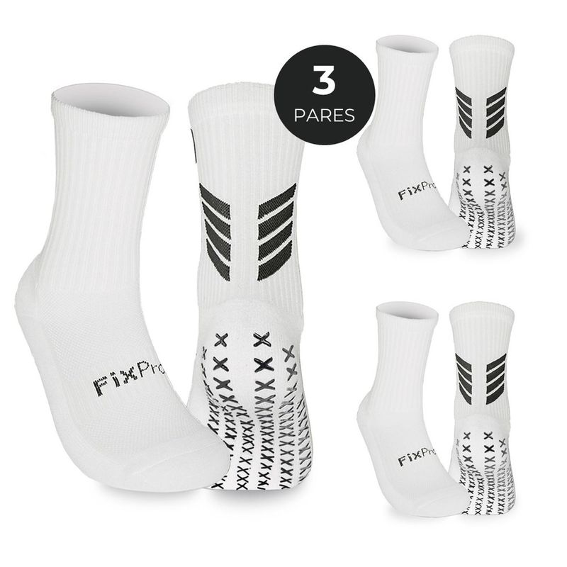 FITNICS - Medias Calcetas Futbol Deportivas Antideslizante X3 Fitnics - Blanco