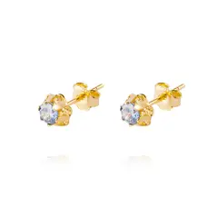 JB JOYAS BARON - Aros de Oro 18kt Agua Marina de 5mm con Seis grifas