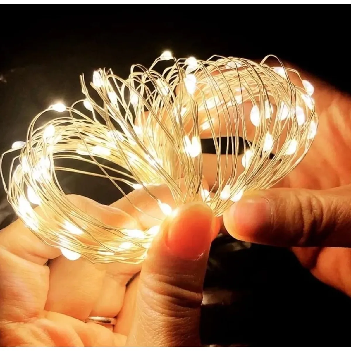 GENERICO - Guirnalda 100 Led Alambre Hada 10mts Blanco Cálido Solar Control