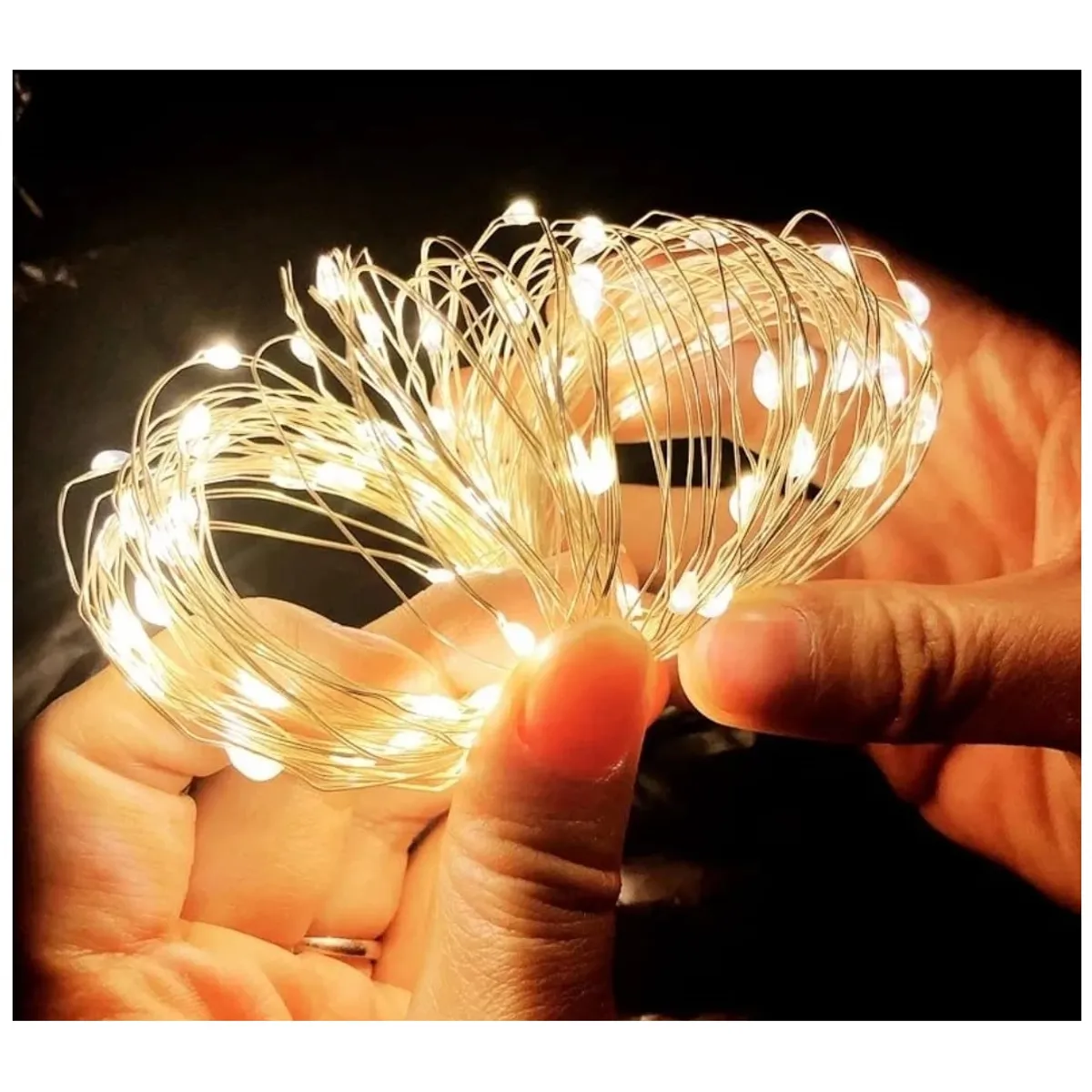 GENERICO - Guirnalda 100 Led Alambre Hada 10mts Blanco Cálido Solar Control