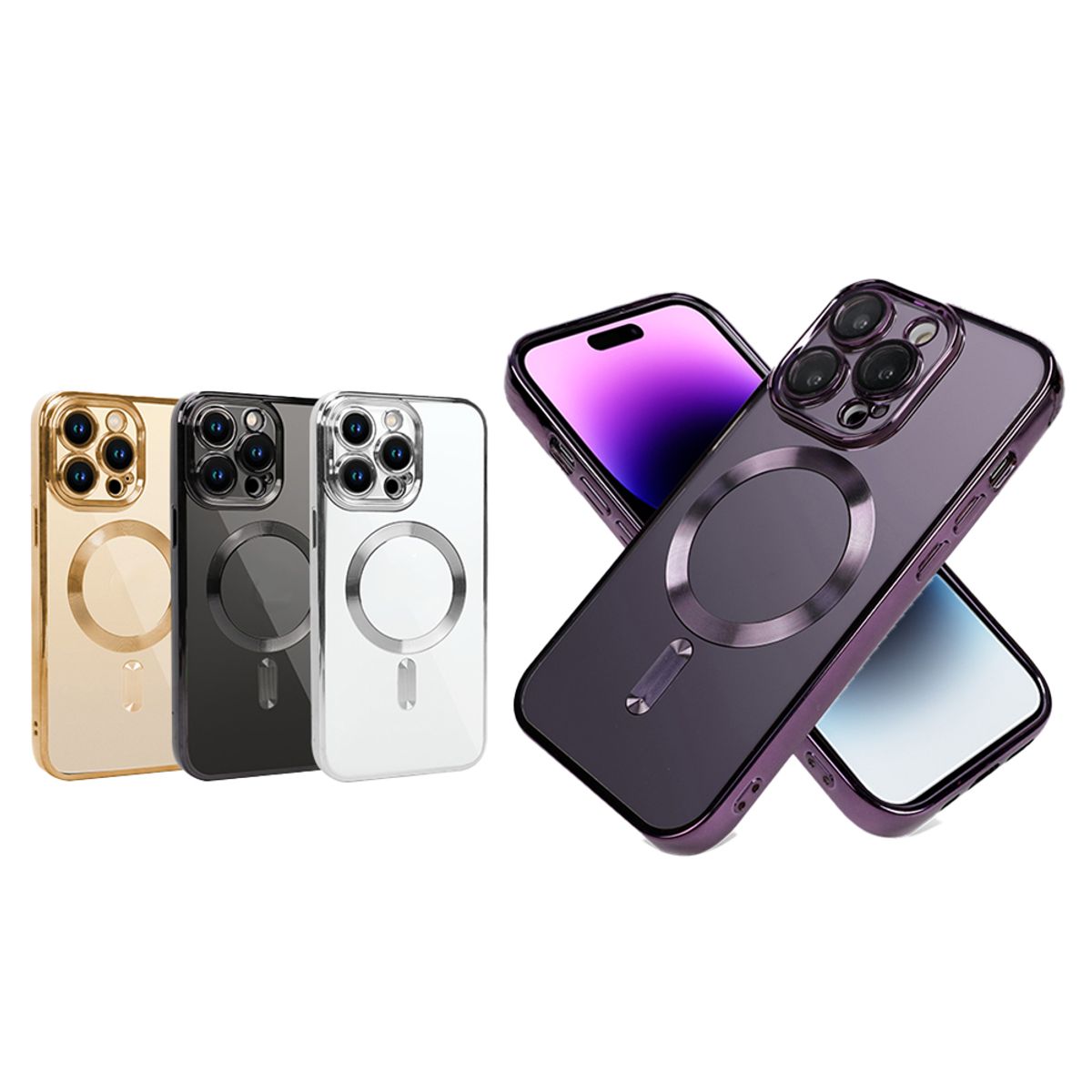 MALCREADO34401 - Carcasa Magsafe Protector De Camara Para iPhone 14 Pro Dorado