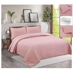 GENERICO - Cubrecama De Verano 2 Plaza Unicolor Con Pompón Rosado (MARIA)