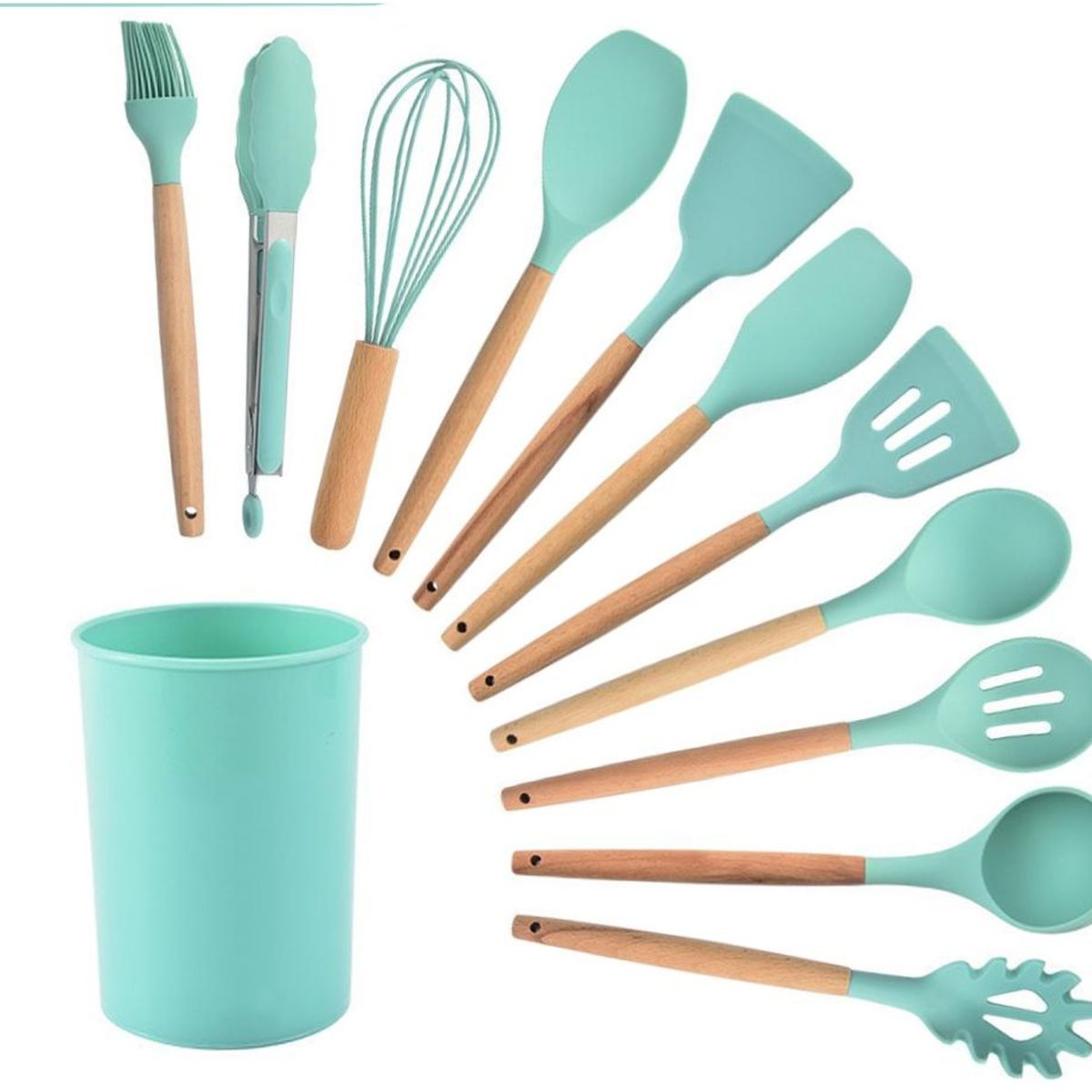 GENERICO - Juego Utensilios De Cocina Silicona Antiadherentes 12 PIEZAS turquesa