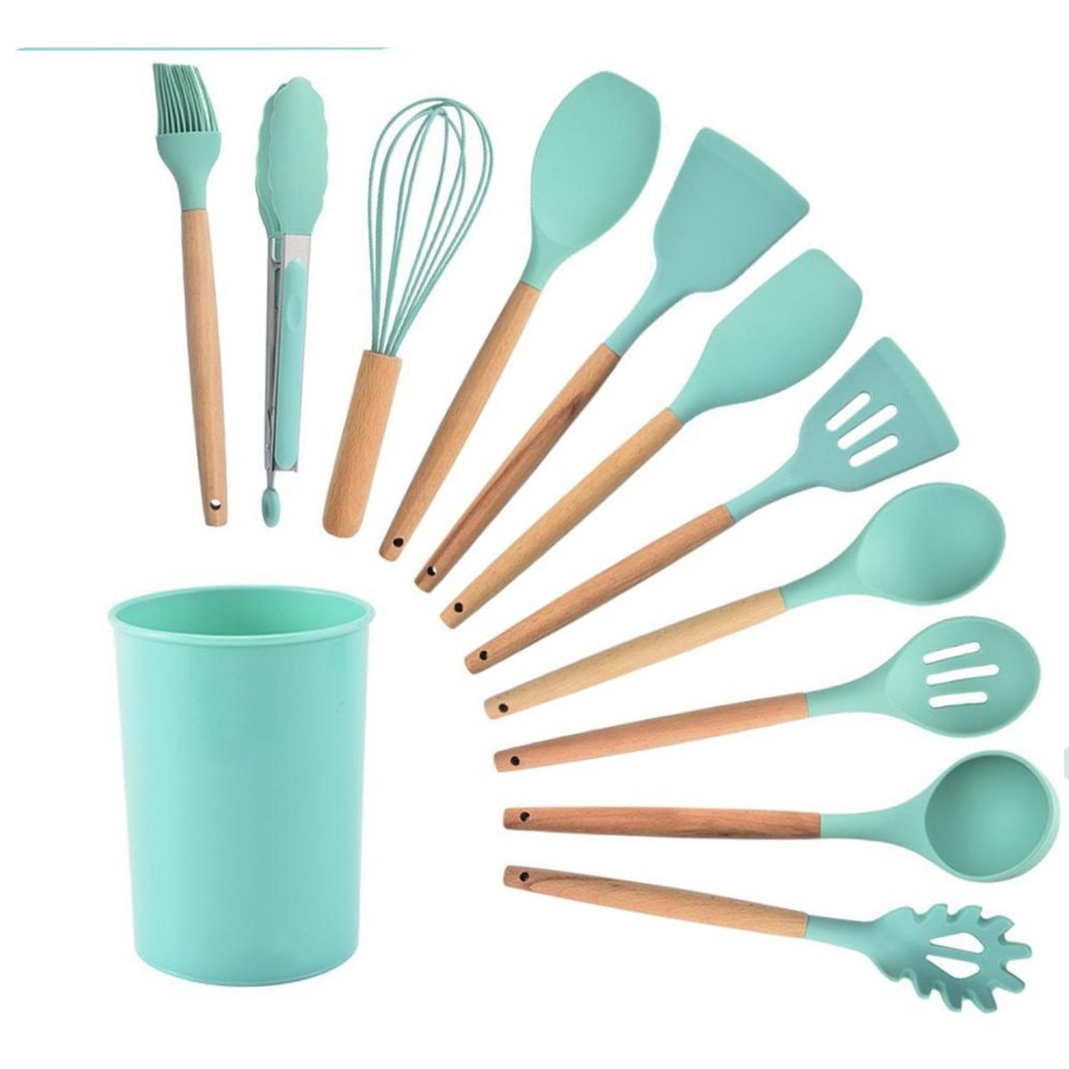 GENERICO - Juego Utensilios De Cocina Silicona Antiadherentes 12 PIEZAS turquesa