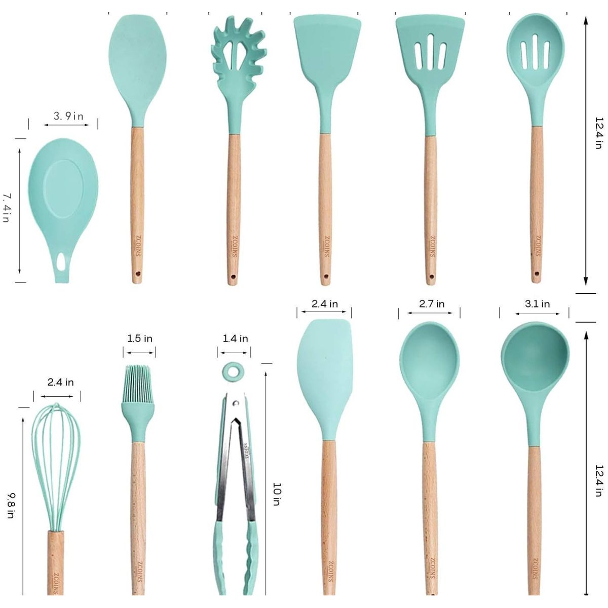 GENERICO - Juego Utensilios De Cocina Silicona Antiadherentes 12 PIEZAS turquesa