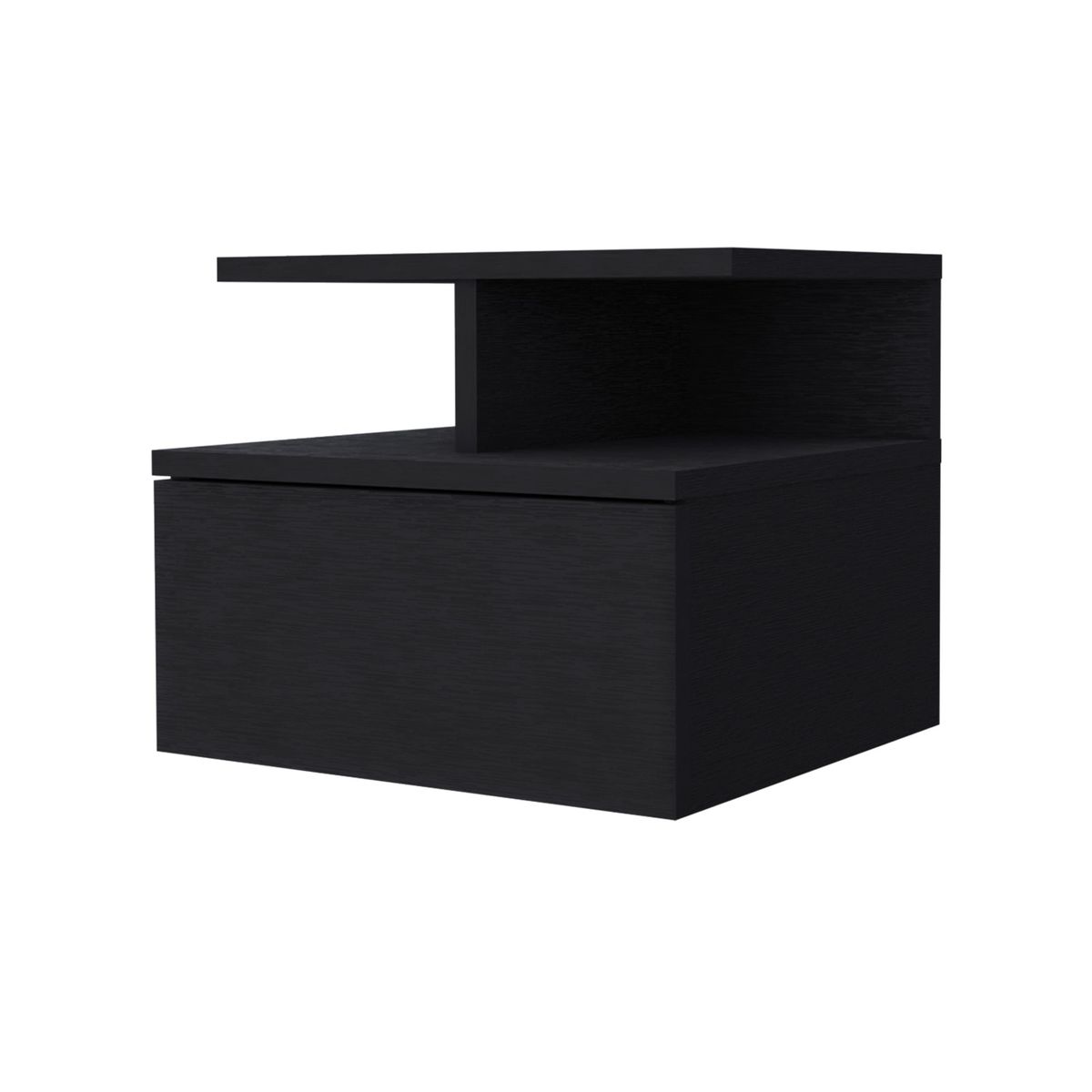 FMFURNITURE - Velador Flotante 1 Cajón - Negro 29.5x35.6x33.6 cm