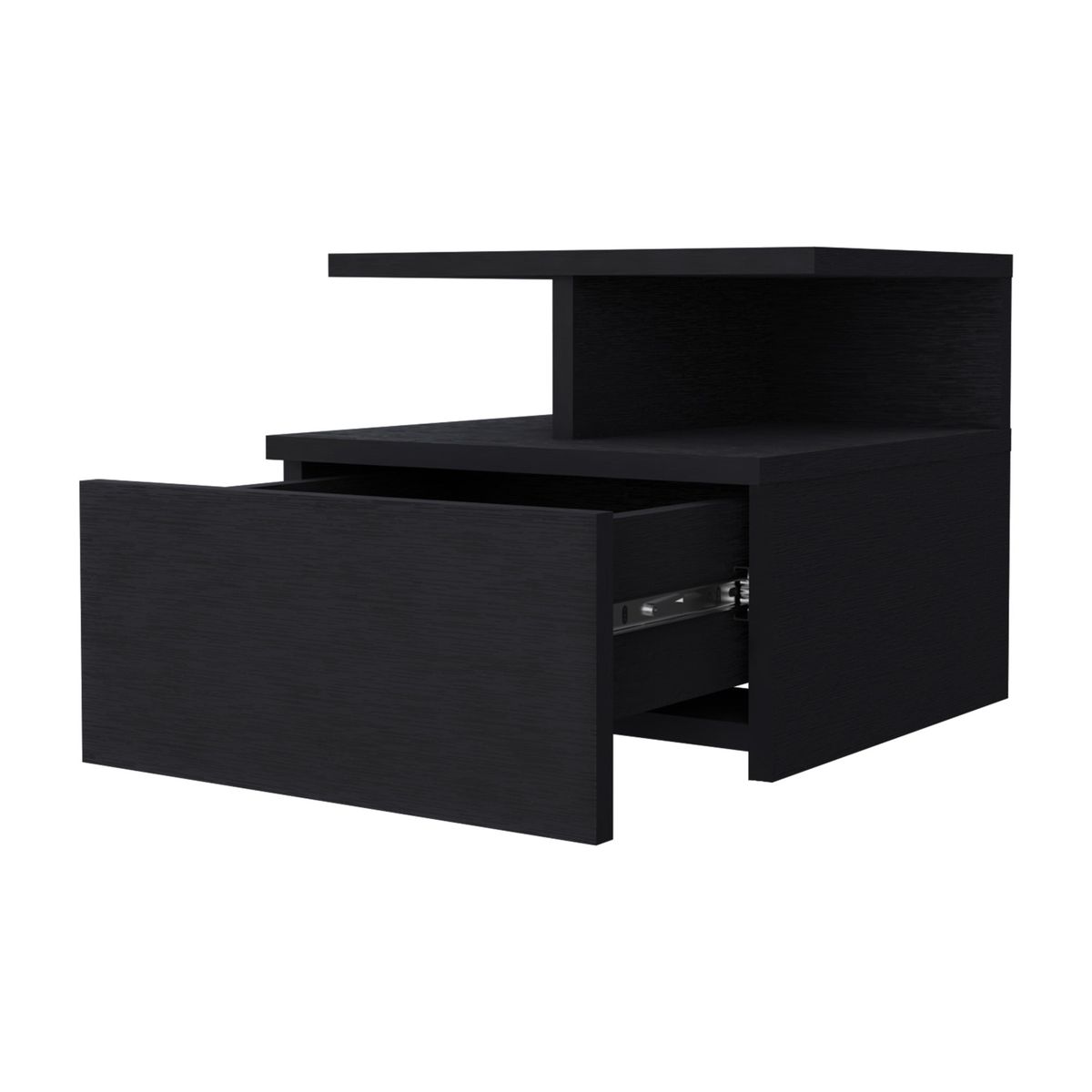 FMFURNITURE - Velador Flotante 1 Cajón - Negro 29.5x35.6x33.6 cm