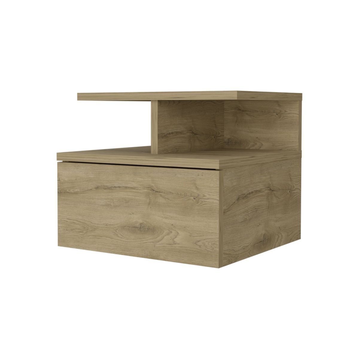 FMFURNITURE - Velador Flotante 1 Cajón - Café Claro 29.5x35.6x33.6 cm
