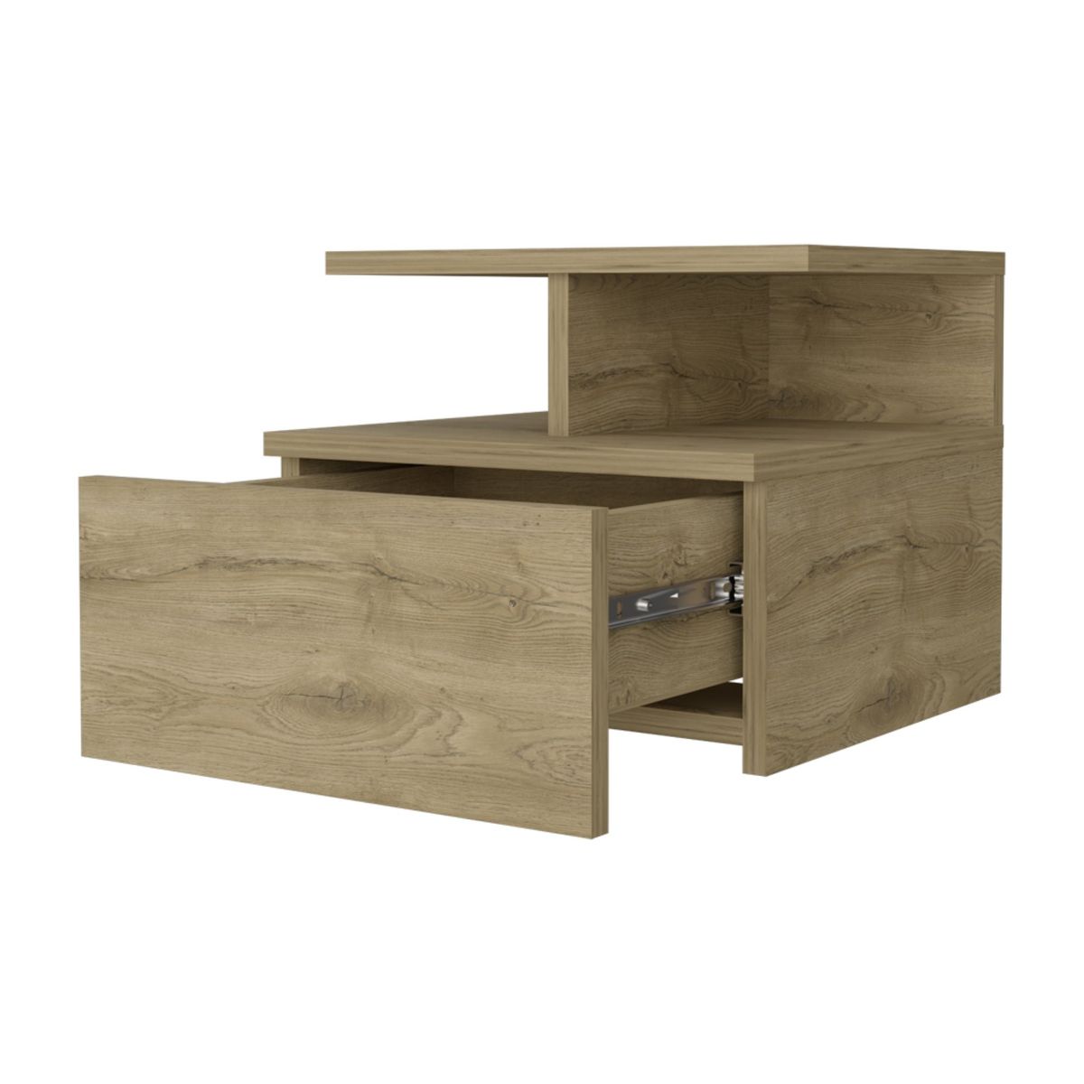 FMFURNITURE - Velador Flotante 1 Cajón - Café Claro 29.5x35.6x33.6 cm